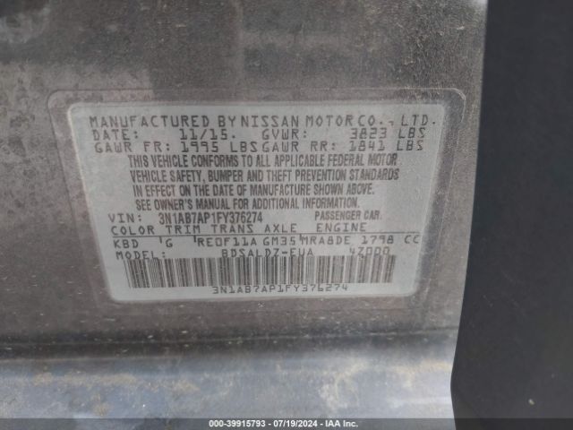 3N1AB7AP1FY376274 Nissan SENTRA SV