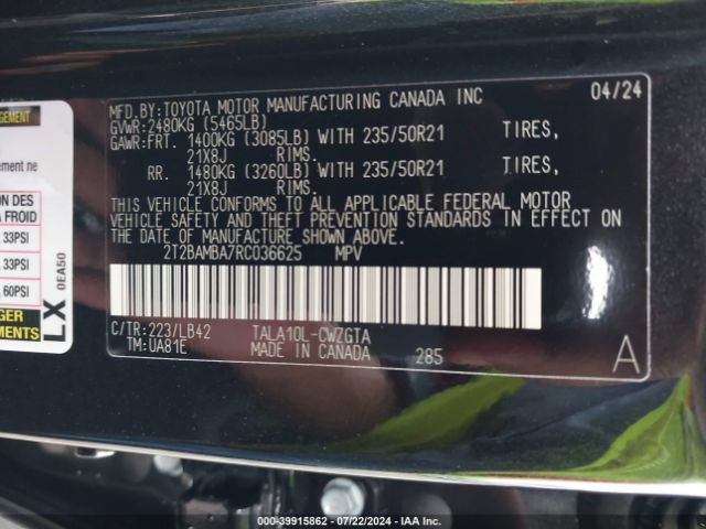 2T2BAMBA7RC036625 Lexus Rx 350 Premium Plus