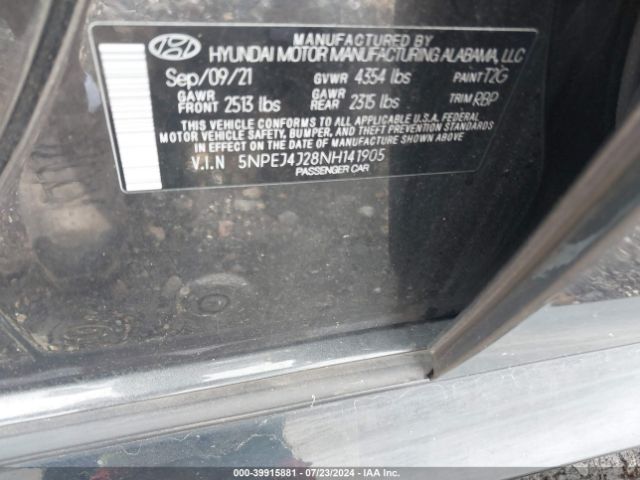 5NPEJ4J28NH141905 Hyundai Sonata Sel Plus