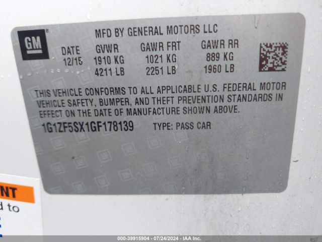 1G1ZF5SX1GF178139 Chevrolet MALIBU 2LT