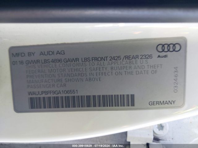 WAUUPBFF9GA106551 Audi A3 E-tron 1.4t Premium