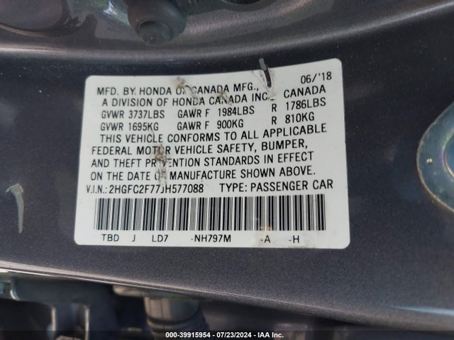 Honda k20c2 2018 2HGFC2F77JH577088 Image 22