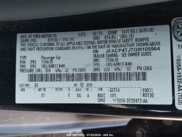3FADP4TJ7GM105964 Ford FIESTA S