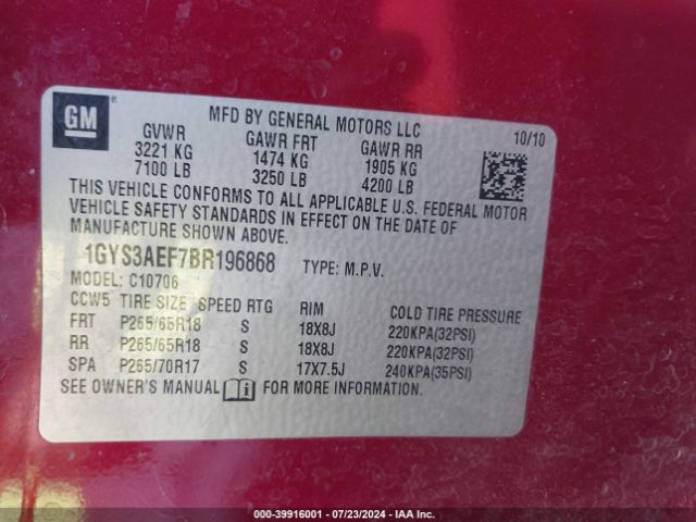 2011 CADILLAC ESCALADE 1GYS3AEF7BR196868 Photo 8