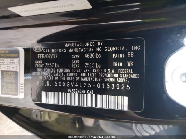 5XXGV4L25HG153925 KIA Optima Sxl Turbo