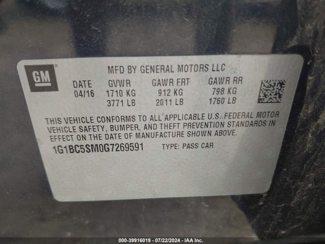 Chevrolet Cruze Ls Auto 2016 1G1BC5SM0G7269591 Image 9