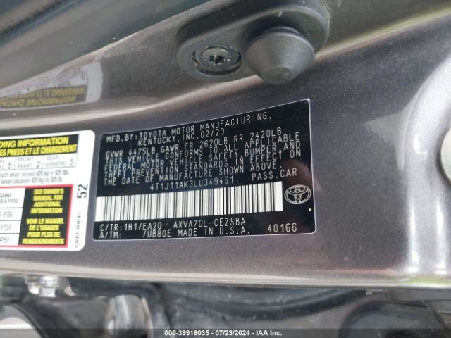 4T1J11AK3LU349461 Toyota CAMRY SE