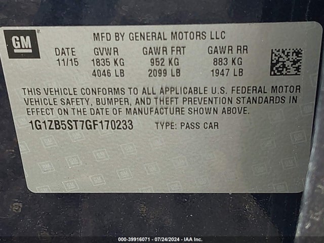 1G1ZB5ST7GF170233 Chevrolet MALIBU LS