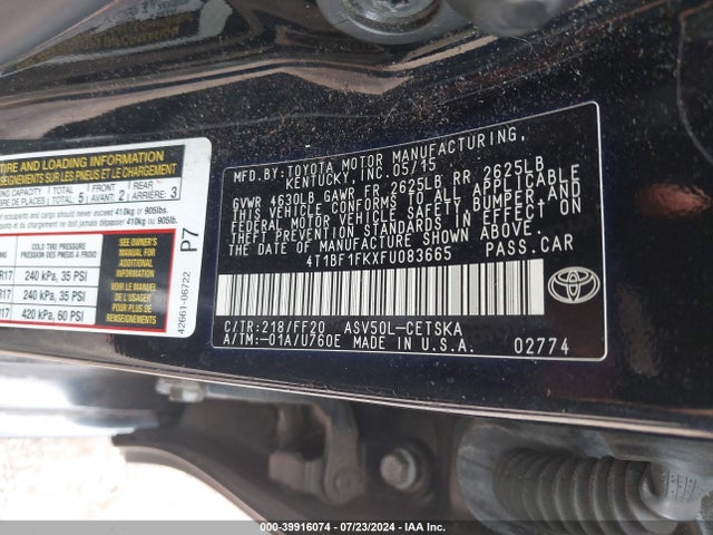 Toyota CAMRY SE 2015 4T1BF1FKXFU083665 Image 9