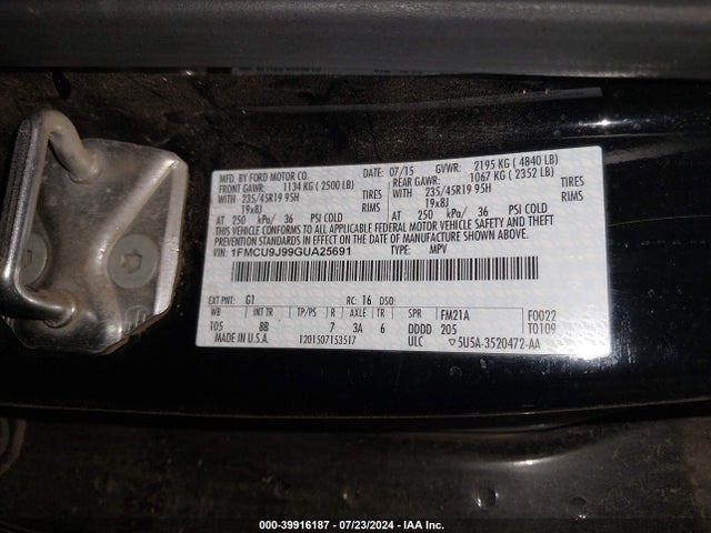 Ford Escape Titanium 2016 1FMCU9J99GUA25691 Image 9
