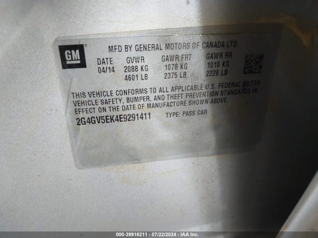 Buick Regal 1fl 2014 2G4GV5EK4E9291411 Image 9