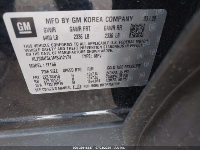 KL79MUSL1MB012174 Chevrolet Trailblazer Awd Rs