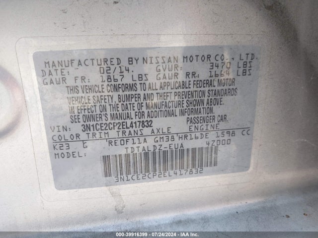 Nissan Versa Note S (sr)/s Plus/sv 2014 3N1CE2CP2EL417832 Image 9