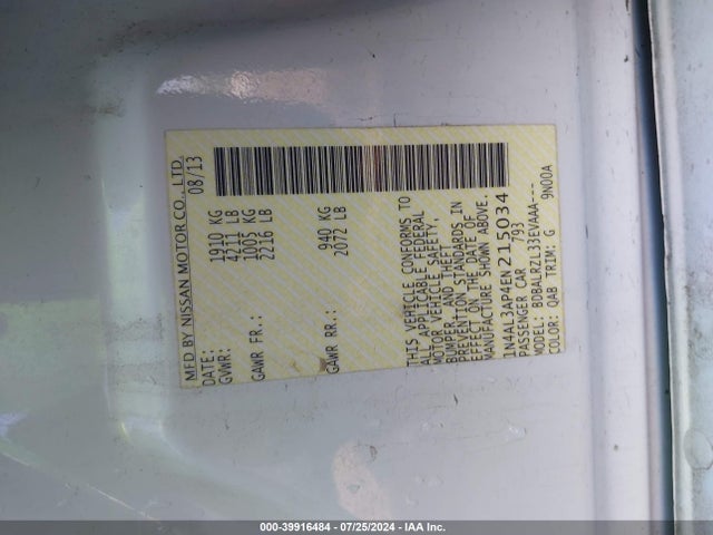 Nissan Altima 2.5 S 2014 1N4AL3AP4EN215034 Image 9