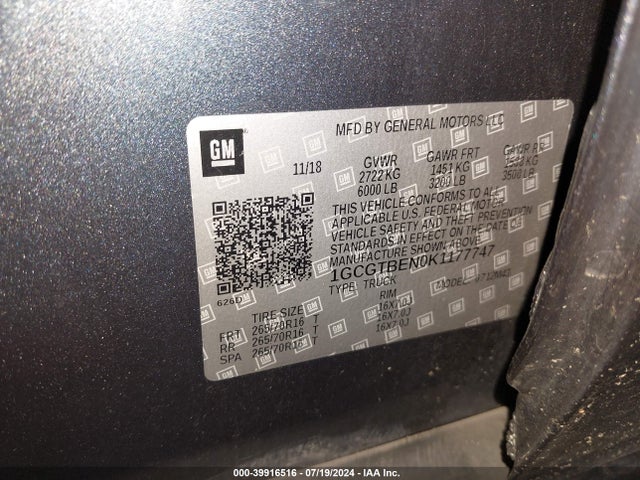 Chevrolet Colorado Wt 2019 1GCGTBEN0K1177747 Image 9