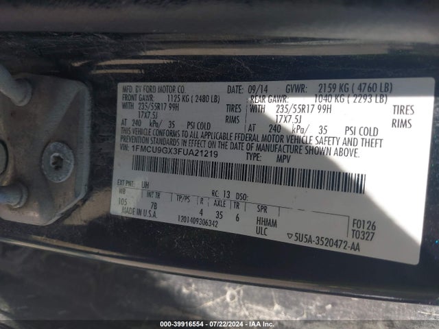 Ford ESCAPE SE 2015 1FMCU9GX3FUA21219 Image 9