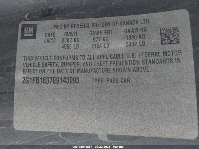 Chevrolet Camaro 1lt 2014 2G1FB1E37E9143093 Image 9