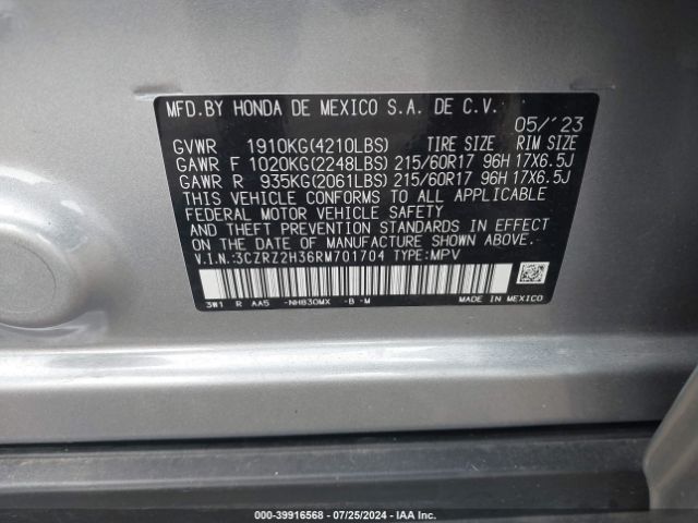 3CZRZ2H36RM701704 Honda Hr-v Awd Lx