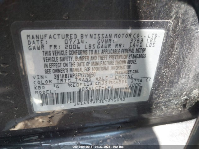 Nissan SENTRA S 2014 3N1AB7AP3EY275090 Image 9