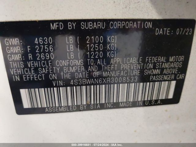 4S3BWAN6XR3008533 Subaru Legacy Limited