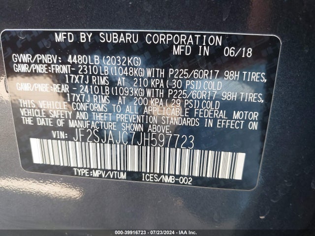 Subaru Forester 2.5i Limited 2018 JF2SJAJC7JH597723 Image 9
