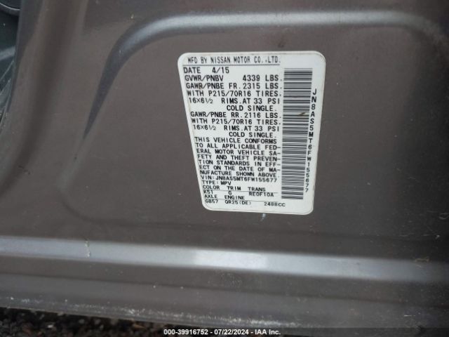 JN8AS5MT6FW155677 Nissan Rogue Select S