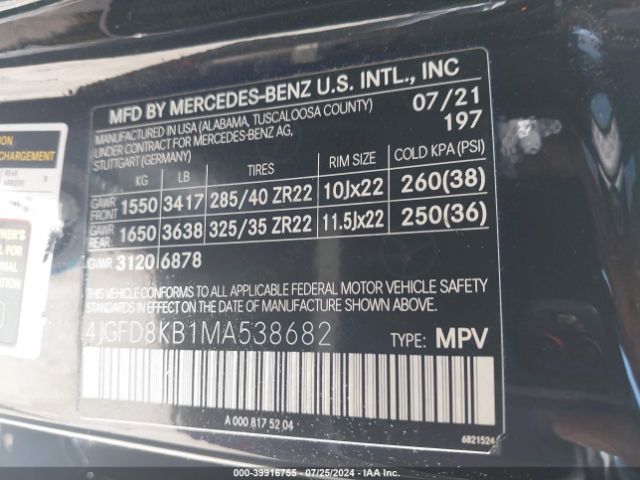 4JGFD8KB1MA538682 Mercedes-Benz Amg Gle 63 Coupe S 4matic