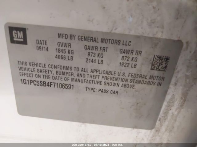 1G1PC5SB4F7106591 Chevrolet Cruze 1lt Auto