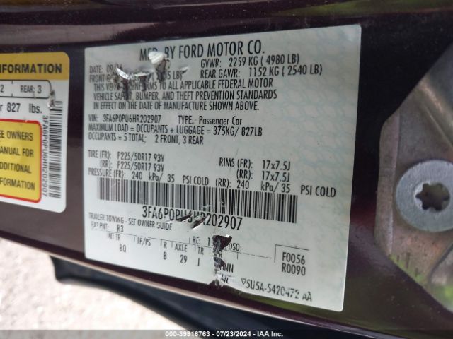 3FA6P0PU6HR202907 Ford Fusion Energi Se Luxury