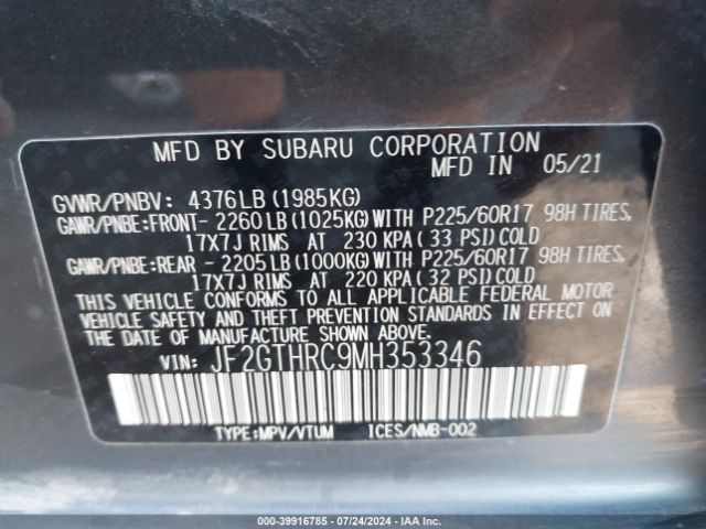 JF2GTHRC9MH353346 Subaru Crosstrek Sport
