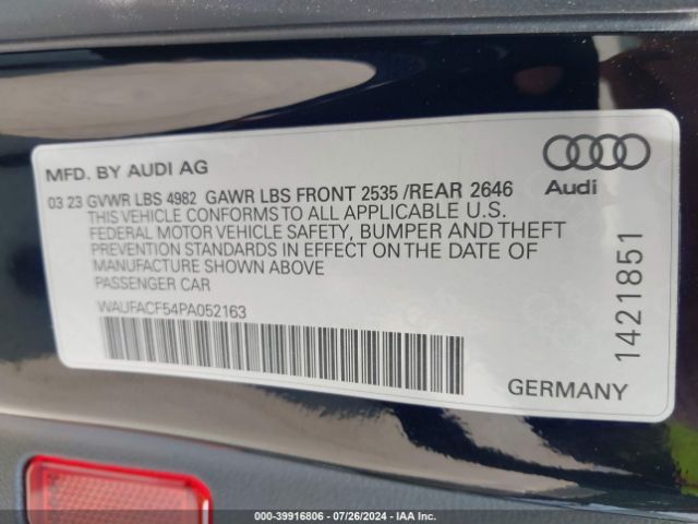 WAUFACF54PA052163 Audi A5 Sportback Premium Plus 45 Tfsi S Line Quattro S Tronic
