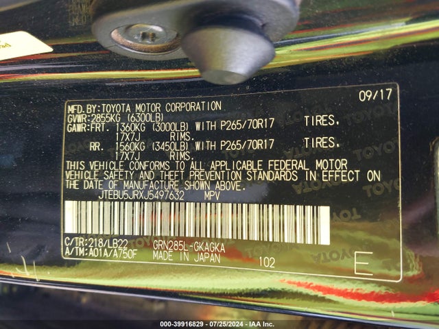 Toyota 4runner Sr5 Premium 2018 JTEBU5JRXJ5497632 Image 9