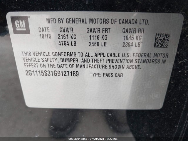 Chevrolet Impala 2lt 2016 2G1115S31G9127189 Image 9