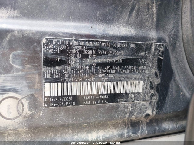 4T3E6RFV1MU032002 Toyota Rav4 Hybrid Xse
