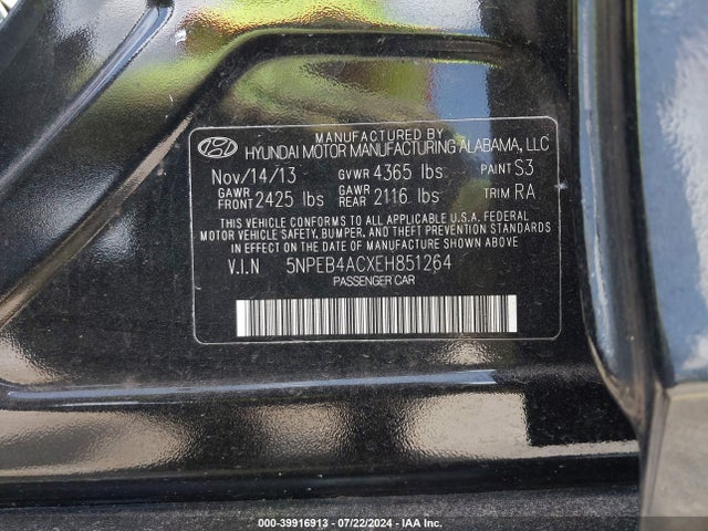 Hyundai SONATA GLS 2014 5NPEB4ACXEH851264 Image 9