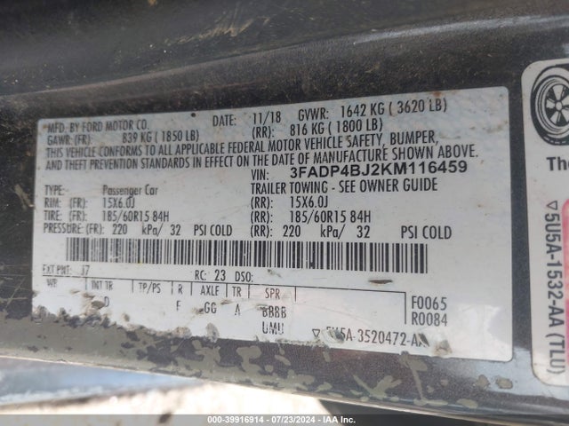Ford FIESTA SE 2019 3FADP4BJ2KM116459 Image 8
