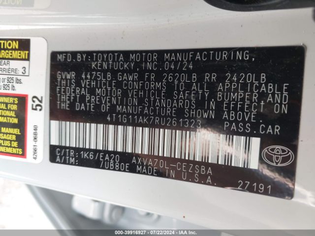 4T1G11AK7RU261323 Toyota CAMRY SE