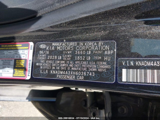 KIA RIO LX 2017 KNADM4A3XH6036743 Image 9
