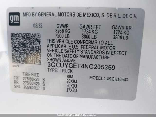 3GCUYGET4NG205359 Chevrolet Silverado 1500 Ltd 4wd  Short Bed Ltz
