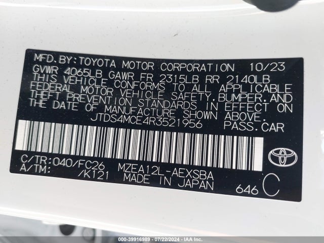 Toyota COROLLA SE 2024 JTDS4MCE4R3521956 Image 9
