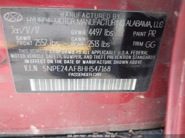 Hyundai Sonata 2017 5NPE24AF8HH547168 Image 9
