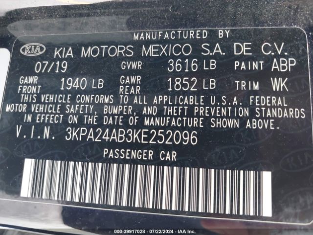 3KPA24AB3KE252096 KIA RIO LX