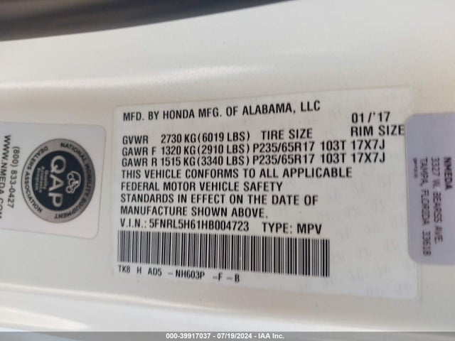Honda Odyssey Ex-l 2017 5FNRL5H61HB004723 Image 9