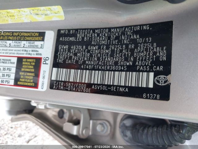 4T4BF1FK4ER360945 Toyota CAMRY LE