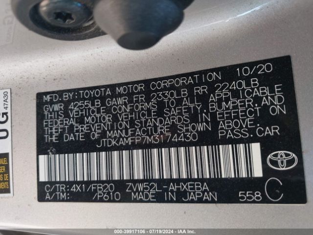 JTDKAMFP7M3174430 Toyota Prius Prime Le