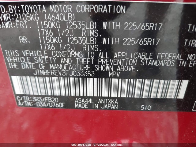Toyota RAV4 LE 2015 JTMBFREV3FJ033383 Image 9