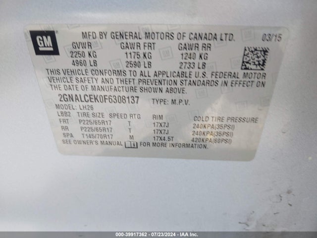 Chevrolet Equinox 2lt 2015 2GNALCEK0F6308137 Image 9