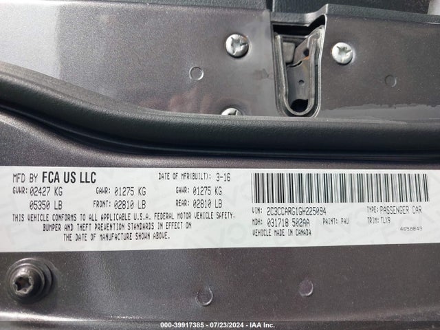 Chrysler 300 Anniversary Edition 2016 2C3CCARG1GH225094 Image 9