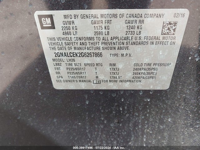Chevrolet EQUINOX LT 2016 2GNALCEK2G6267866 Image 9