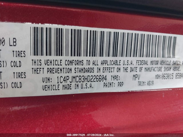 1C4PJMCB3HD226604 Jeep Cherokee Latitude 4x4